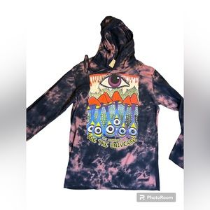Kathmandu Imports Tie Dye Mushroom Graphic Long Sleeve Tee with Hood